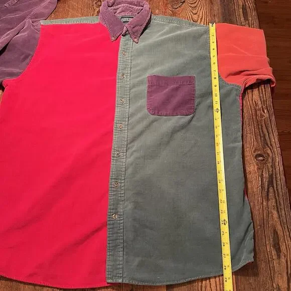 Vtg Lands’ End Colorblock Corduroy Shirt Men’s XL Tall Wide Wale Single Pocket - Picture 9 of 15